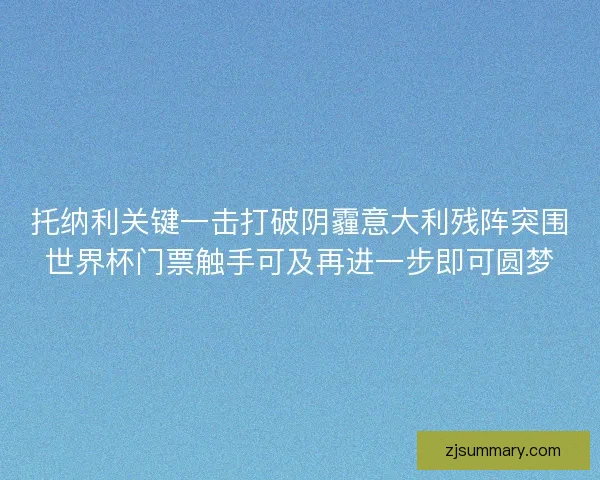 托纳利关键一击打破阴霾意大利残阵突围世界杯门票触手可及再进一步即可圆梦