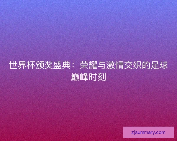 世界杯颁奖盛典：荣耀与激情交织的足球巅峰时刻