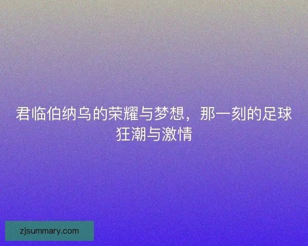 君临伯纳乌的荣耀与梦想，那一刻的足球狂潮与激情